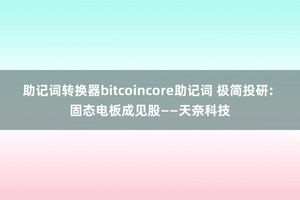 助记词转换器bitcoincore助记词 极简投研: 固态电板成见股——天奈科技